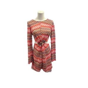 Saylor Augustina Knit Mini Dress Gelato pink brown cutout long sleeve sexy red m